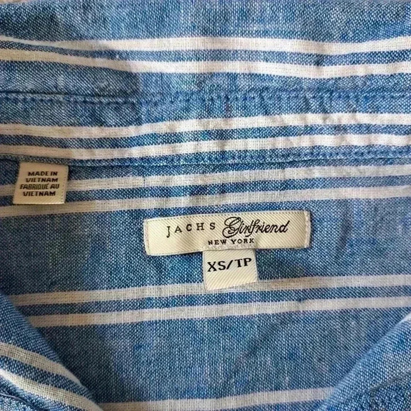 ❤️ Jachs Girlfriend Short Sleeved Linen Blend Blouse XS Striped Lightweight Top - Picture 8 of 14